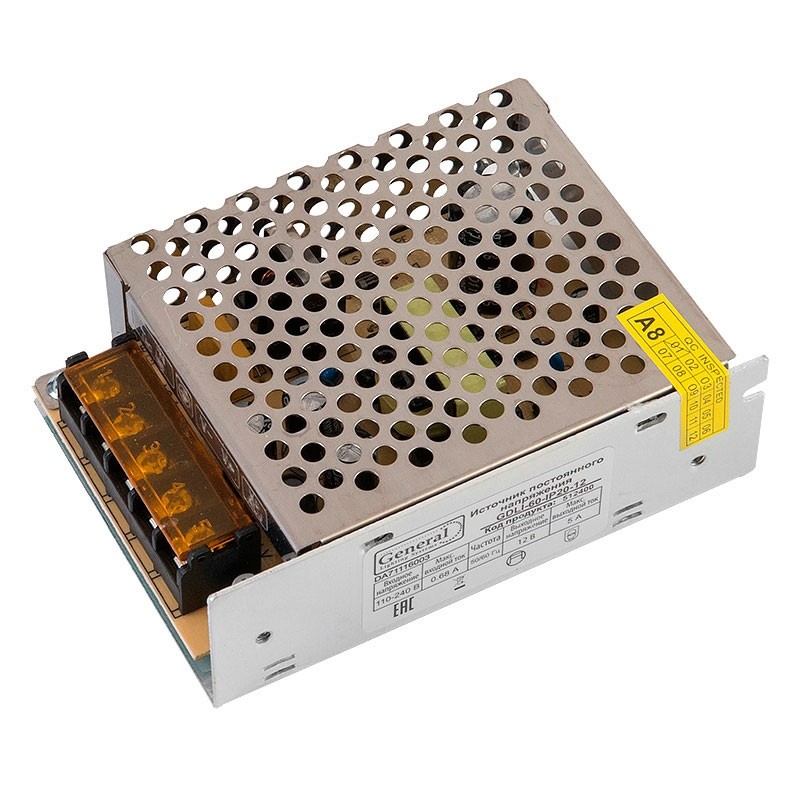 Драйвер для светодиодно ленты 12V, 60W, IP20 General GDLI-60-IP20-12 (512400)