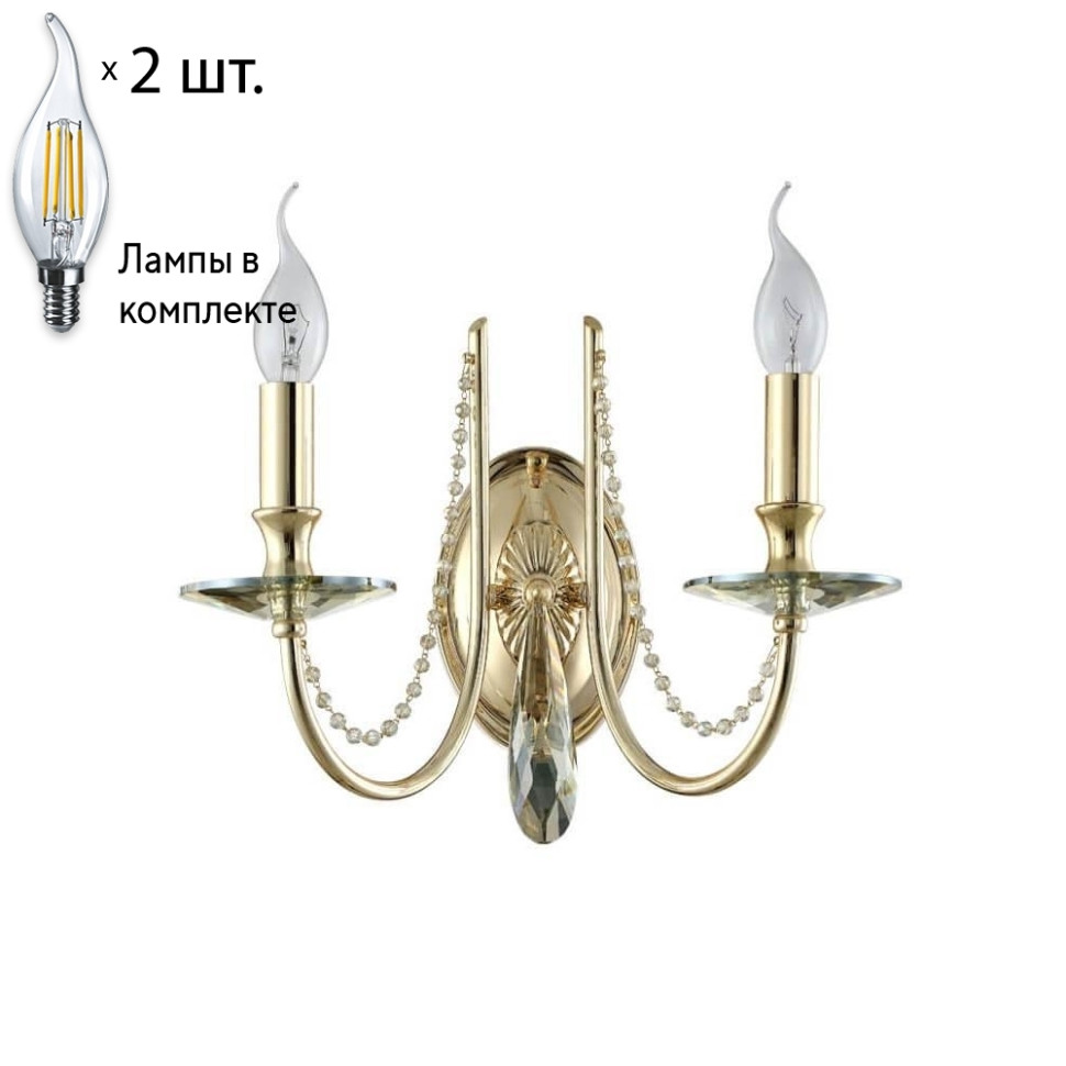 Бра Crystal Lux с лампочками VICTORIA AP2 GOLD/AMBER+Lamps E14 Свеча