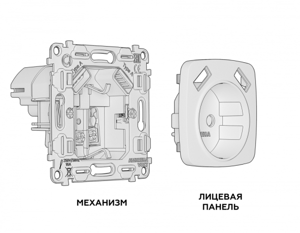 Розетка с заземлением и 2хUSB type A, без рамки Ambrella Volt OMEGA MO659010 