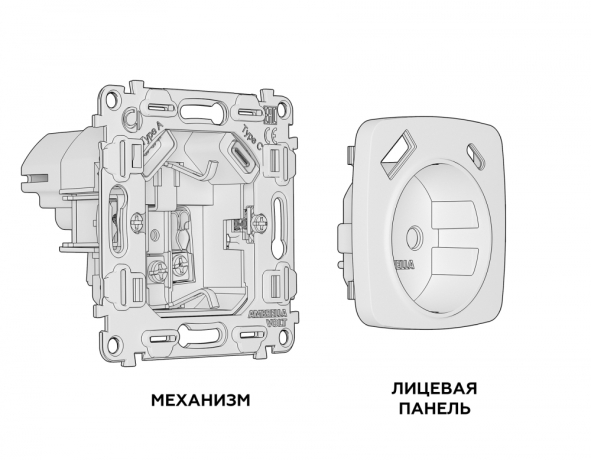 Розетка с заземлением и 2хUSB type A и C, без рамки Ambrella Volt OMEGA MO660010 