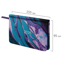 Нарушена упаковка!  <795211> Еженедельник датированный 2026 МАЛЫЙ ФОРМАТ 95х155 мм, А6, BRAUBERG "Vista", под кожу, "Мрамор", 117202