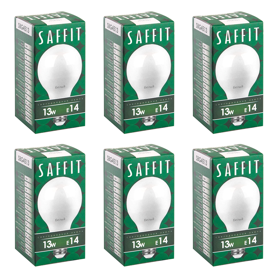 Комплект светодиодных ламп E27 13W 4000K (белый) Saffit SBG4513 (315766) 6 шт - фото 1