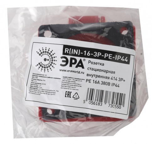 Розетка стационарная внутренняя 414 3Р+РЕ 16А 380В IP44 Эра 168099