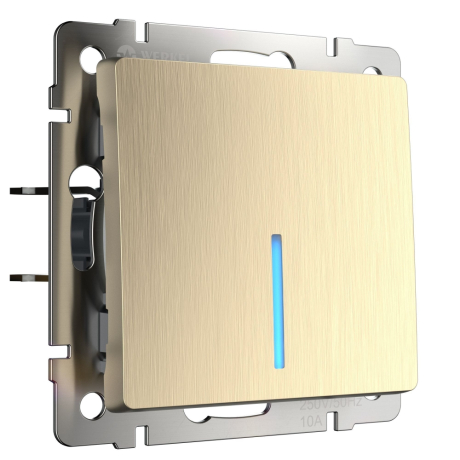 Выключатель проходной одноклавишный с подсветкой без рамки Werkel шампань рифленый W1112110