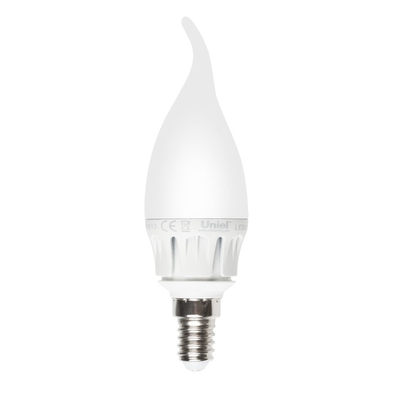 Лампа светодиодная свеча на ветру E14 6W 4500K (белый) Uniel Merli LED-CW37-6W/NW/E14/FR ALM01WH пластик  (08136) LED-CW37-6W/NW/E14/FR ALM01WH пластик - фото 1
