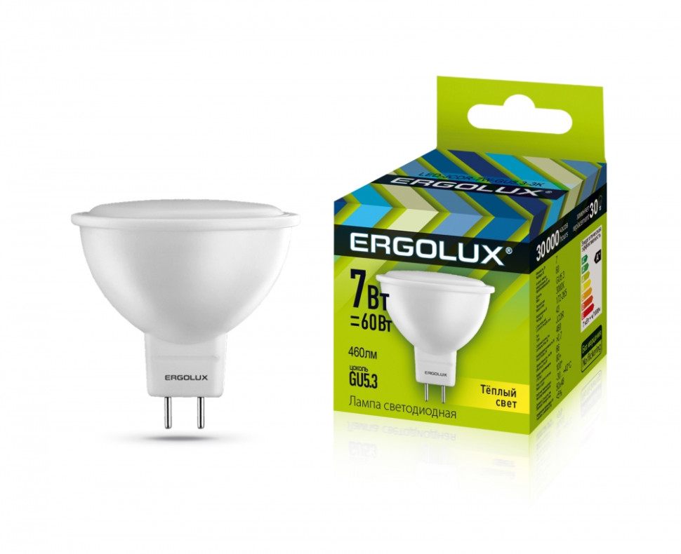 Светодиодная лампа GU5.3 7W 3000К (теплый) Ergolux LED-JCDR-7W-GU5.3-3K (12158) пластиковый чайник ergolux
