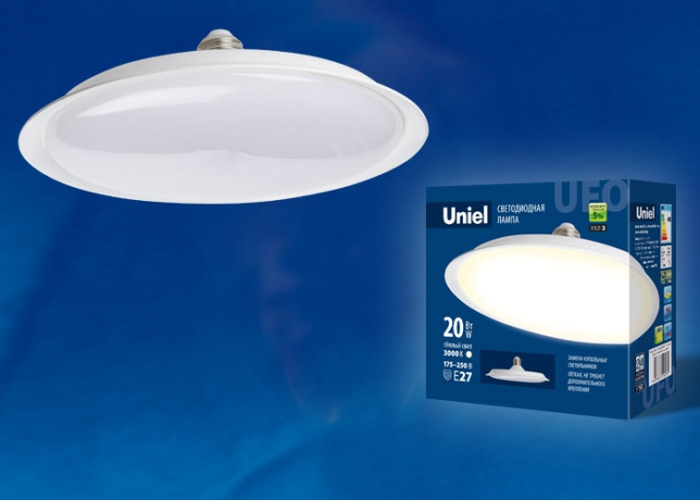Лампа светодиодная Uniel UFO E27 20W 3000K матовая LED-U165-20W/3000K/E27/FR PLU01WH (UL-00004570) 