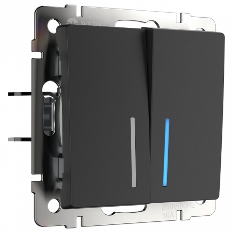 Выключатель двухклавишный с подсветкой без рамки Werkel черный матовый W1120108