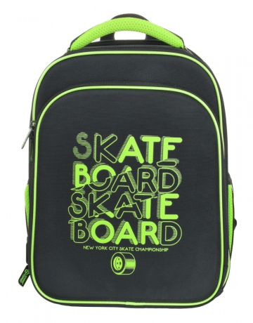 Нарушена упаковка! <609241> Рюкзак Schoolformat ERGONOMIC 2А4К NEON SKATE 17 л черн. 38х28х16 см жестк. каркас 2 отд. молния д/мальчиков РЮКЖК2А4К-НСК (227887)