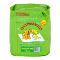 Нарушена упаковка!  <262778> Доброзверики подстилки впитывающие для животных с суперабсорбентом 60х40 см, 12 шт. "Сухие лапки" 563596
