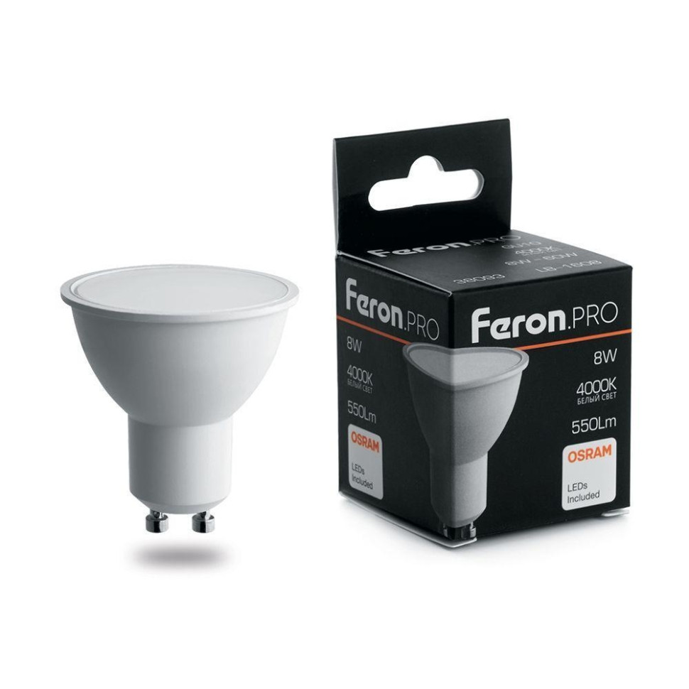 Светодиодная лампа GU10 8W 4000K (белый) Feron PRO LB-1608 38093