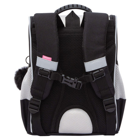 Нарушена упаковка!  <796720> Ранец GRIZZLY анатомическая спинка, с мешком для обуви, для девочек, "BLACKY", серый, 33х25х13 см, RAm-584-1/2 (274133)