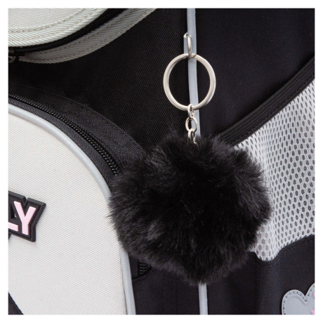 Нарушена упаковка!  <796720> Ранец GRIZZLY анатомическая спинка, с мешком для обуви, для девочек, "BLACKY", серый, 33х25х13 см, RAm-584-1/2 (274133)