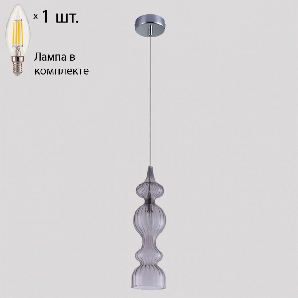 Подвесной светильник Crystal Lux с лампочкой Iris SP1 A Smoke+Lamps E14 Свеча