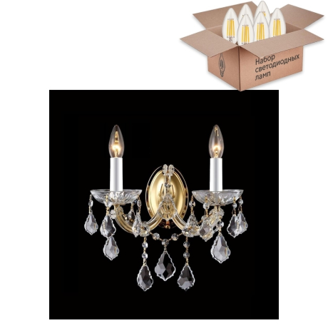 Бра Crystal Lux с лампочками Tesoro AP2+Lamps E14 Свеча 
