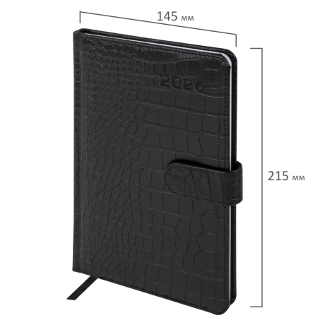 Нарушена упаковка!  <795189> Еженедельник датированный 2026 А5 145х215 мм, BRAUBERG "Party", под кожу, черный, 117180