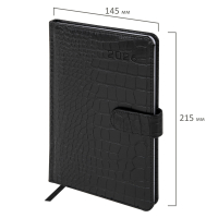 Нарушена упаковка!  <795189> Еженедельник датированный 2026 А5 145х215 мм, BRAUBERG "Party", под кожу, черный, 117180