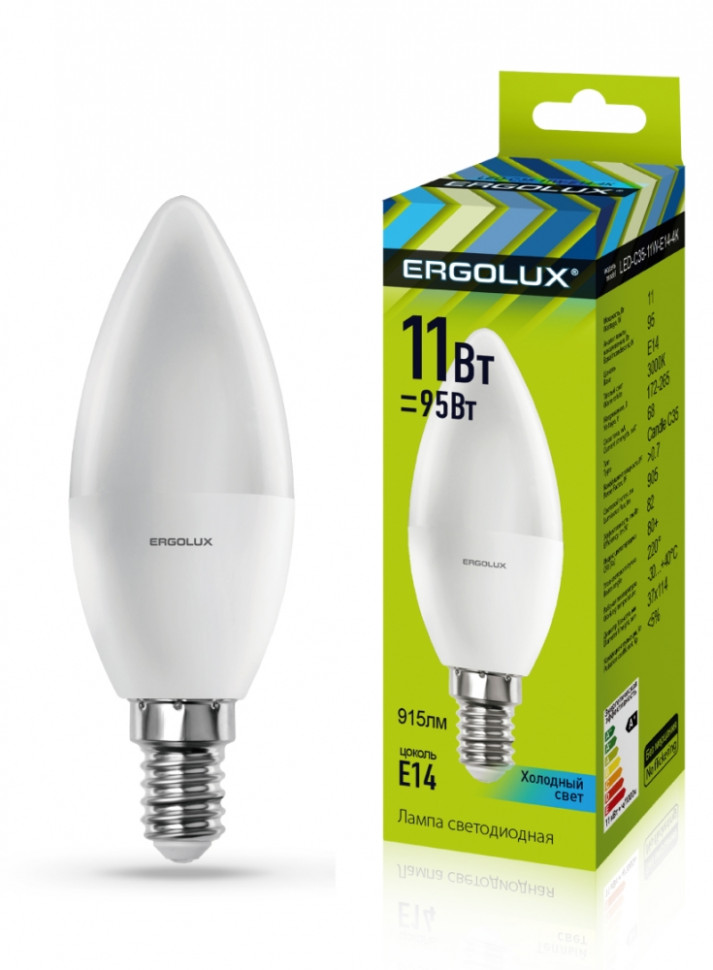 Светодиодная лампа E14 11W 4500К Ergolux LED-C35-11W-E14-4K 13619 пластиковый чайник ergolux