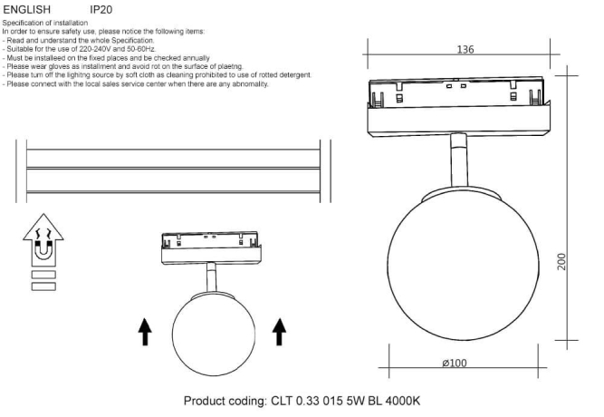Трековый светодиодный светильник Crystal Lux CLT 0.33 015 5W BL 4000K 
