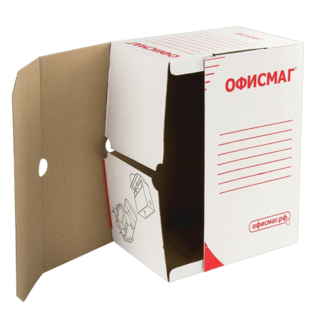 Нарушена упаковка!  <199333> Короб архивный с клапаном А4 (260х325 мм), 150 мм, до 1400 листов, плотный, микрогофрокартон, БЕЛЫЙ, ОФИСМАГ, 123018 (123018)