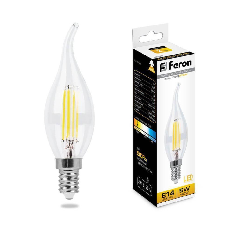 Лампа светодиодная Feron LB-59 Свеча на ветру E14 5W 2700K 25575 лампа gauss basic filament свеча на ветру 8 5w 590lm 2700к е14 milky led 1 10 50