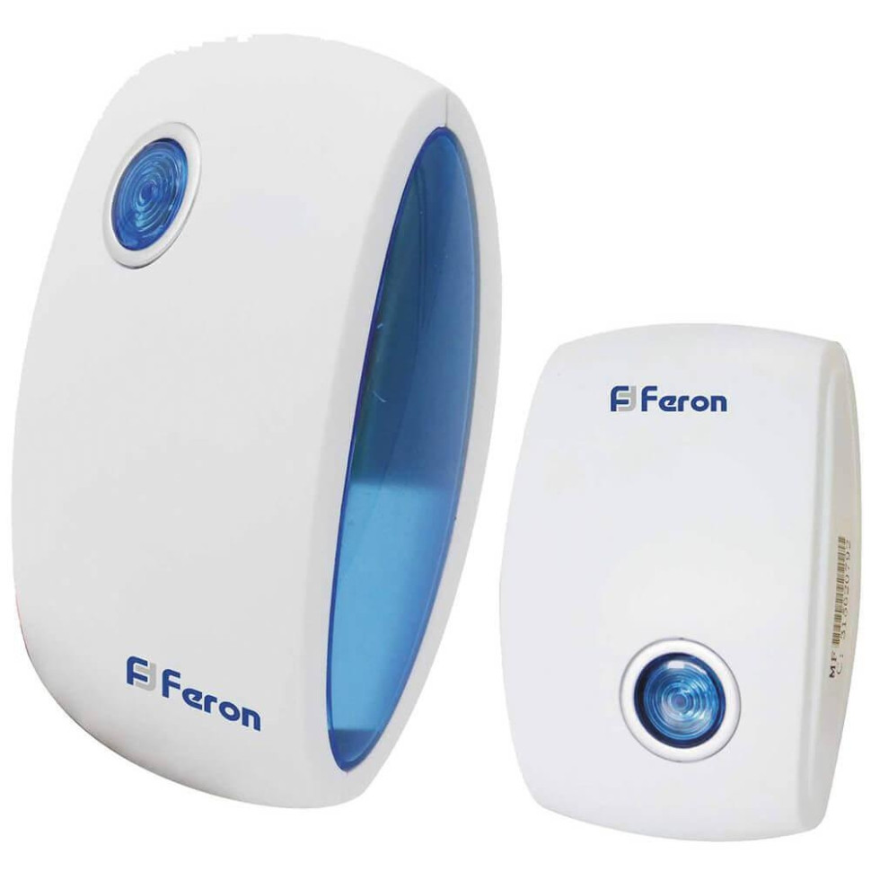 Звонок дверной беспроводной Feron E-376 Электрический 36 мелодии белый синий с питанием от батареек 23689 звонок велосипедный jy 575 синий
