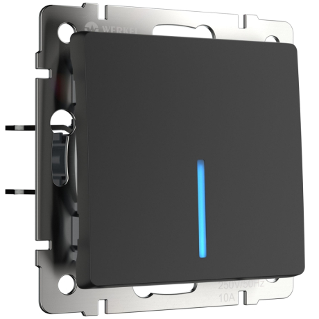 Выключатель проходной одноклавишный с подсветкой без рамки Werkel черный матовый W1112108