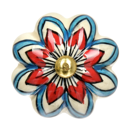 Нарушена упаковка! <303117> 66110 BLUMEN HAUS Ручка керамическая для мебели ''Лотос'', ручная роспись, цвет белый, рисунок цветной /246/6