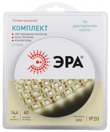 5050kit-14,4-60-12-IP20-2700-5m ЭРА Комплект светодиодной ленты 5050kit-14,4-60-12-IP20-2700-5m Б0043066