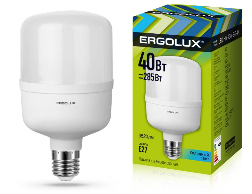 Светодиодная лампа E27 40W 4500K (белый) Ergolux LED-HW-40W-E27-4K (13554)