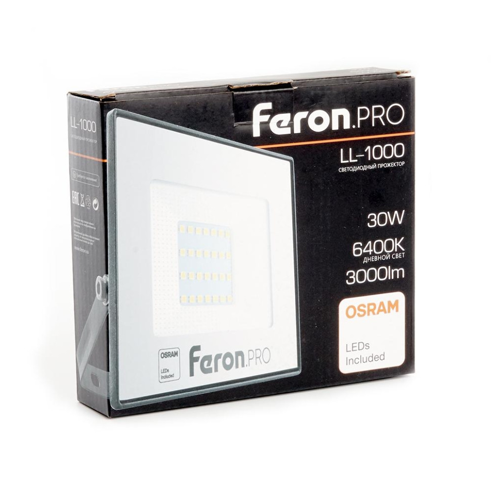 Светодиодный прожектор 30W 6400K (холодный) IP65 Feron PRO LL-1000 41539, цвет черный - фото 2
