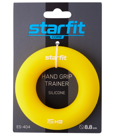 Нарушена упаковка!  <382151> Эспандер кистевой ES-404 "Кольцо", диаметр 8,8 см, 15 кг, силикогель, желтый 4680459120748
