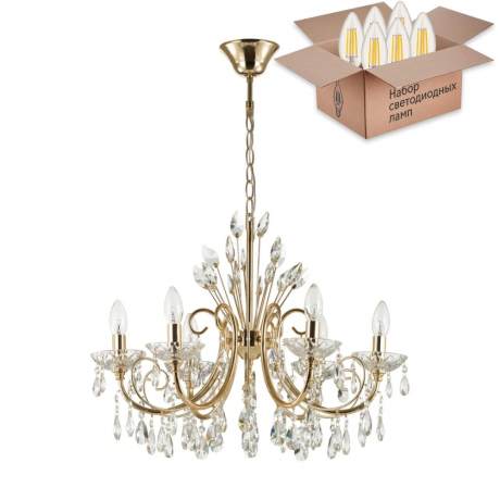 Подвесная люстра с лампочками Odeon Light Versia 4977/6+Lamps E14 Свеча 