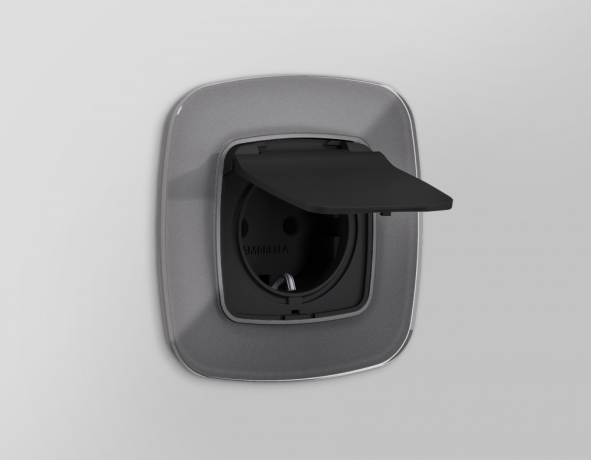 Накладка для розетки влагозащищенной с заземлением и со шторками с крышкой Ambrella Volt OMEGA OP8080 