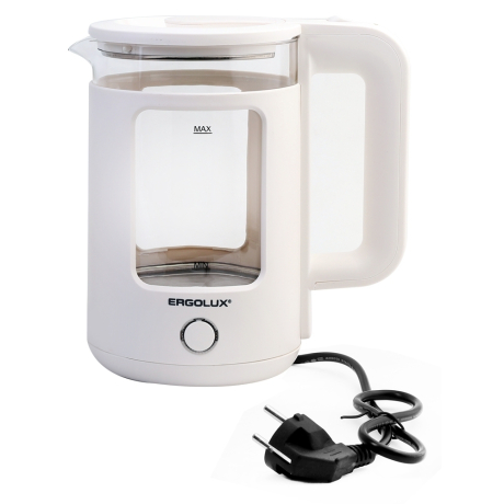 ERGOLUX ELX-KG08-C01 белый (чайник стекло/пластик 1,8л, 220-240В, 1800 Вт) (15334)