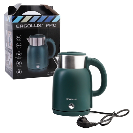 ERGOLUX ELX-KS13-C05 зеленый PRO (чайник нерж.сталь/пластик, 1.6л, 220-240В, 2000 Вт) (15331)