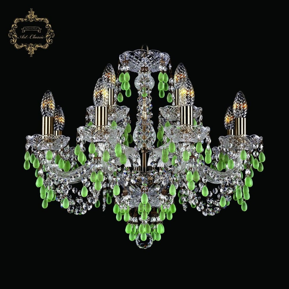 Подвесная люстра с зелеными декоративными хрустальными подвесками  Art Classic 11.24.8+4.200.Br.V5001