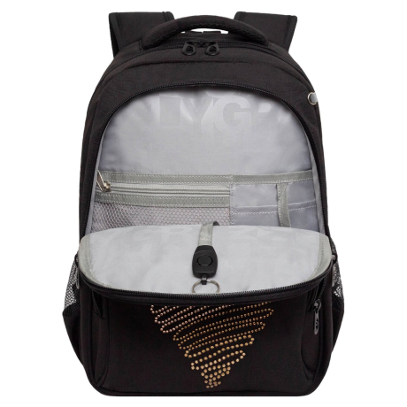 Нарушена упаковка!  <796757> Рюкзак GRIZZLY школьный, анатомическая спинка, 2 отделения, для девочек, "DIAMOND HEART", 39х30х20 см, RG-568-3/1 (274204)