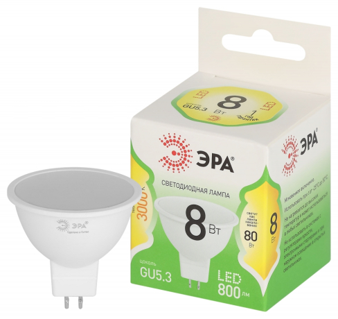 Лампочка светодиодная ЭРА GREEN LINE LED MR16-8W-830-GU5.3 GL GU5.3 8 Вт софит теплый свет Б0067082 