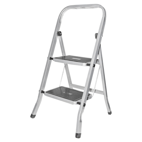 Стремянка стальная КЛАСС ПЛЮС, 2 ШИРОКИЕ СТУПЕНИ 20х30 см, верхняя площадка 45 см, до 120 кг, 123302 (605742)