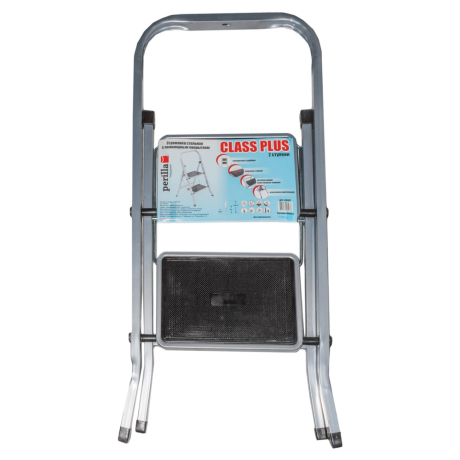Стремянка стальная КЛАСС ПЛЮС, 2 ШИРОКИЕ СТУПЕНИ 20х30 см, верхняя площадка 45 см, до 120 кг, 123302 (605742)