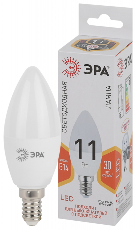 Нарушена упаковка.  <162951> Светодиодная лампа E14 11W 2700К (теплый) Эра LED B35-11W-827-E14 () Б0032980 