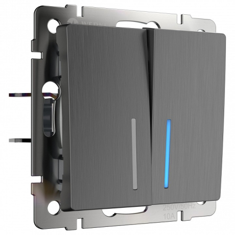 Выключатель проходной двухклавишный с подсветкой без рамки Werkel графит рифленый W1122104