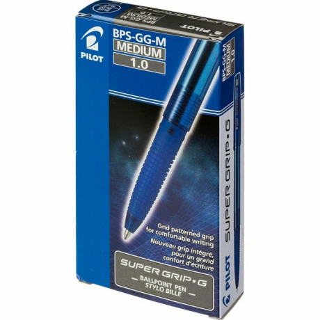 Нарушена упаковка!  <844422> Ручка шариковая с грипом PILOT Super Grip G, СИНЯЯ, узел 1 мм, линия 0,27 мм, BPS-GG-M L (144710)