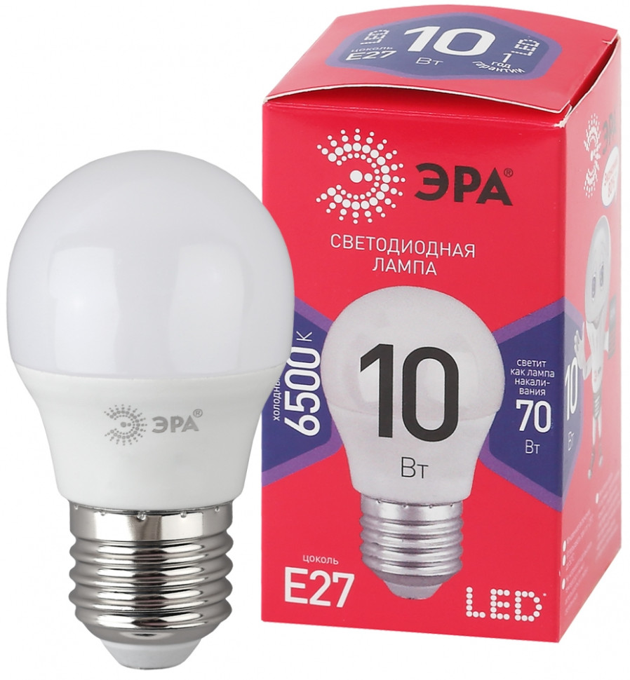 Лампа светодиодная ЭРА E27 10W 6500K матовая P45-10W-865-E27 R Б0045355 - фото 1