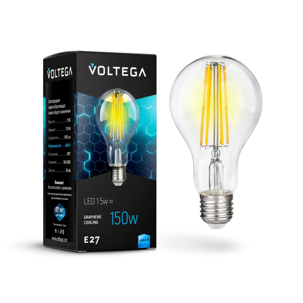 Филаментная светодиодная лампа E27 15W 4000К (белый) Crystal Voltega 7103 - фото 1