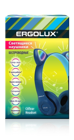 ERGOLUX ELX-BTHP02-C06 (Наушники накладные беспроводные, Ушки, FM, MP3, микрофон, Синие, Коробка) (15458)