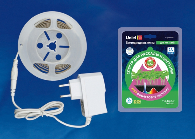 2м. Комплект светодиодной ленты для растений 2835, 7,5W, 42LED/м, IP65 Uniel - ULS-P76-2835-42LED/m-IP65-2M-SPSB RRP18C00 (UL-00004101) 
