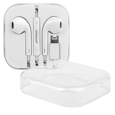 ERGOLUX ELX-WHP04-C01 (Наушники вкладыши с мик.проводные, Lightning, 1,2м, Белые, Коробка+бокс) (15285)