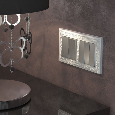 Выключатель двухклавишный проходной (cеребряный рифленый) Werkel 90633